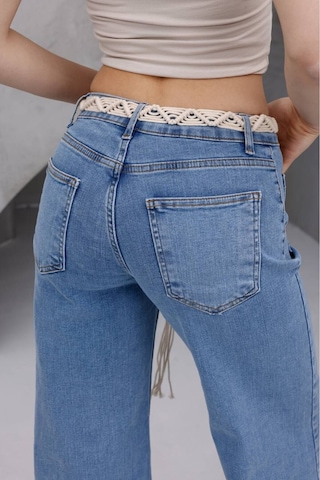Zdnjeans Kadın Hasır Kemer Detaylı Yüksek Bel Wide Leg Jean Pantolon Mavi