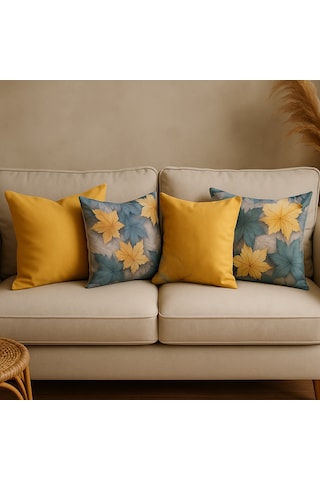 4 Lü Bohem Dekoratif Kırlent Seti Overlok Dikişli, Tela Destekli , Dijital Duck Kumaş , 4al 1 Öde 40 x 40