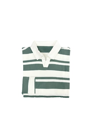 Fazra Polo Yaka Çizgili Triko Kazak 2025 Açık Yeşil