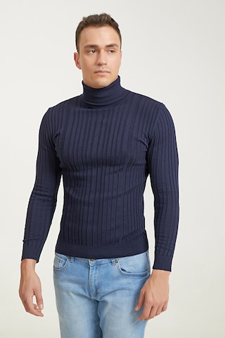 D's Damat Ds Damat Slim Fit Lacivert Fitilli Pamuk Karışımlı Boğazlı Triko Kazak 5HF06ORT63100 Lacivert