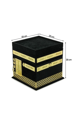 Kabe Maketli Medine Hatlı Kuranı Kerim, Tesbih, Şal Ve Seccade Hediyelik Set - Siyah