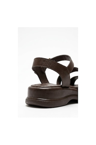 Giamgia Store Kadın Kahverengi Kalın Taban 3 Bantlı Tokalı Rahat Günlük Sandalet-2348