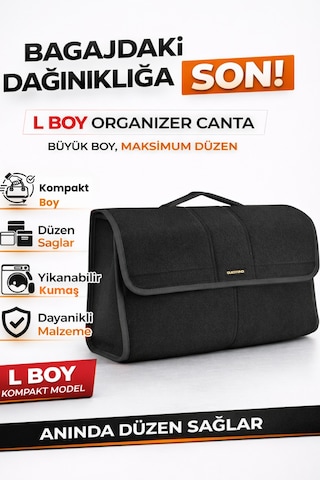 Oto Bagaj Organizer Bagaj Çantası L Boy Kaymaz Cırt Bantlı Velur Kompakt Düzenleyici - Vlx3