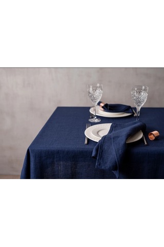 Wellstil Premium Keten Masa Örtüsü Lacivert