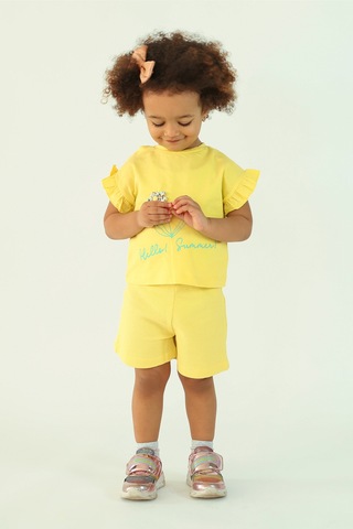 Kız Çocuk Çiçek Kabartma Nakışlı Şortlu Alt-üst Takım 001
