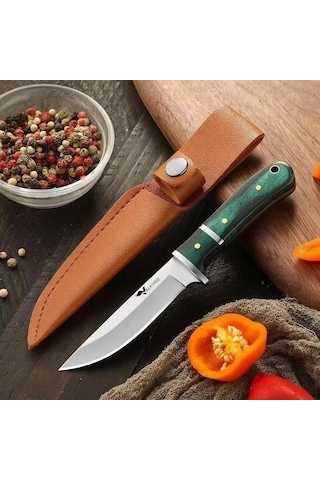 Valkyrie 3cr14mov Paslanmaz Çelik Av Bıçağı Ahşap Saplı, Kılıflı Kamp Ve Outdoor Bıçağı Yeşil Yeşil