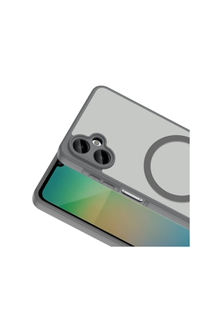 Samsung Galaxy Uyumlu A06 Kılıf M-safe Şarj Özellikli Zore Babet Kapak - Gri
