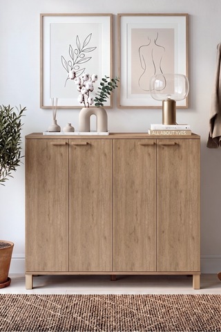 Yurudesign Oslo Ahşap Ayaklı 10 Raflı 4 Kapaklı Çok Amaçlı Dolap Büyük Ayakkabılık Dresuar 30 Çift Ayakkabı Sepet Ol10-s