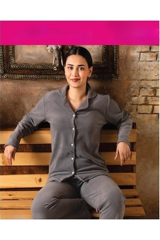 Sude Kadın Gömlek Yaka Polar Pijama Takımı M922 - 1 Adet 001
