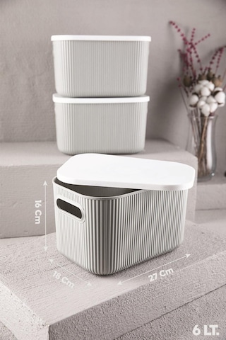 Bayev 3 Adet Storage 6lt Gri Düzenleyici Saklama Kutusu Oyuncak Hobi Kapaklı Dekoratif Kutu Çok Renkli