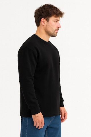 Vatan Tekstil 3 İplik İçi Polarlı Tam Kışlık Hafif Dar Kalıp Bisiklet Yaka Erkek Sweatshirt Siyah