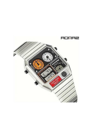 Fastbuy Sanda Erkek Digital Performans Saati, Gümüş Beyaz, Paslanmaz Çelik, Dual Ekran, Altın Bant Altın