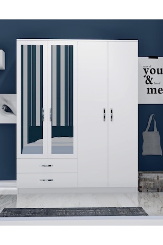 Metalia Gm 071 Novado 4 Kapılı 2 Çekmeceli Aynalı Gardrop Dolap Çok Renkli