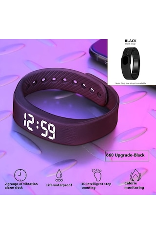 Primepickings 2025 Unisex Sade Spor Elektronik Saat Usb Şarj Işıklı Adımsayar Hediye Siyah Diğer