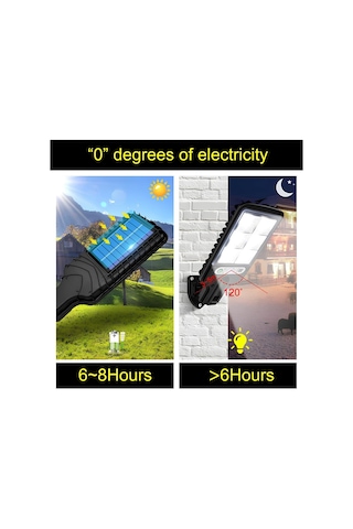Solar Güneş Enerjili Sokak Lambası 120 Led - Ip65 Su Geçirmez Uzaktan Kumandalı Ve Hareket Sensörlü Cob Led Dış