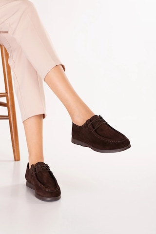 Gondol Kadın Hakiki Deri Moccasin Golf Model Kadın Ayakkabı Hl.33401 Kahve Süet Kahverengi
