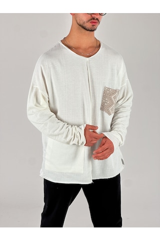 Kahve Cep Detaylı Etnik Tasarım Sweatshirt Coc1076 Kahverengi
