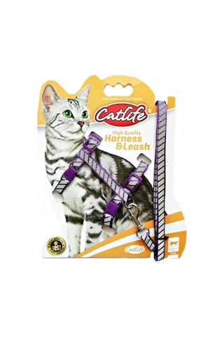 Catlife Gece Parlayan Gezdirme Kedi Göğüs Tasması Seti Mor 110 CM