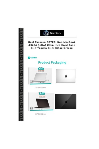 Özel Tasarım Coteci Neo Apple MacBook Uyumlu A3404 Şeffaf Ultra İnce Hard Case Kılıf Taşıma Kılıfı Cihaz Örtüsü Çok Renkli