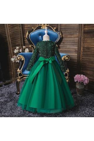 Mashotrend Yeşil Zara Payetli Çocuk Abiye - Kız Çocuk Elbise Çok Renkli