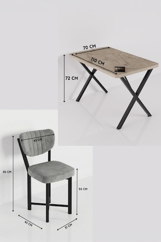 Mutfak Masası 4 Sandalyeli Set 110x70 Cm Modern Masa Takımı Cafe Balkon Ofis Masa Elma 9887 Anstrast Gri