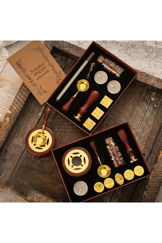 Xindoker 6'li Antik Mühür Seti - Geyik Desenli Mum Mühür Kiti Sap + 6 Başlık + Mum Eritme Kabı + Kaşık + Mum