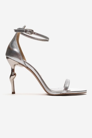 Luvishoes Yelena Gümüş Cilt İnce Bantlı Kadın Topuklu Ayakkabı