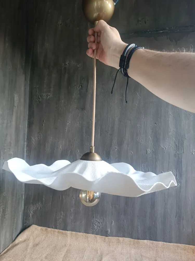 Kumaş Avize M - Pirinç Aksesuarlı Zara Home Tarzı Tasarım Beyaz