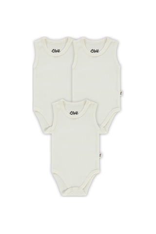 Civil Baby Düz Sıfır Kol 3 Lü 1-3 Yaş Çıtçıtlı Badi - Beyaz 12-18 Ay Beyaz