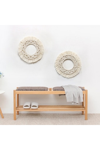 Wezone El Yapımı İvriz Desenli Bej Duvar Dekoru - Yatak Odası/ Oturma Odası Dekoratif Örgü Tapestri Z150e