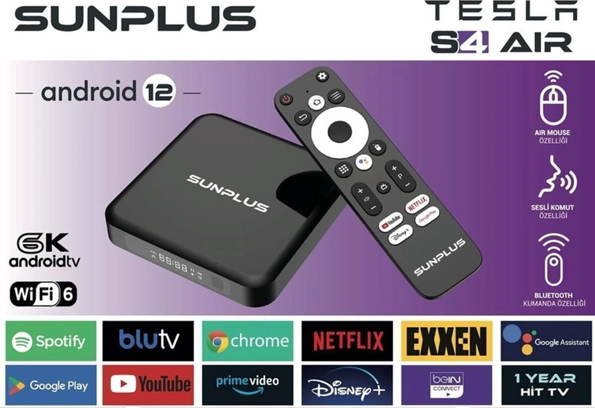Tesla S 4 Air Android Tv Box 4gb Ram -32 Gb Hafıza Android 12 Tvbox -4 K 3840 2160 P Wi-fi 6