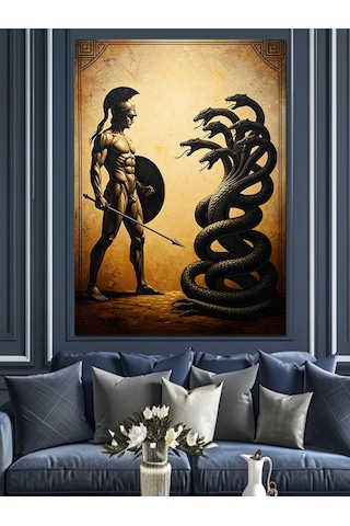 Ahşap Tablo Yılanlı Medusa Ve Antik Savaşçı