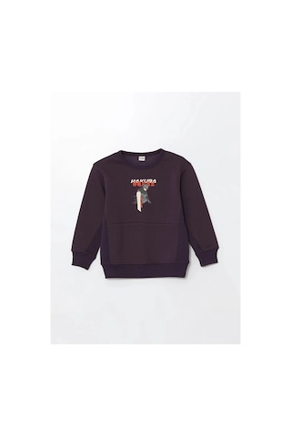 LC Waikiki Lcw Kids Mor Bisiklet Yaka Erkek Çocuk Kalın Sweatshirt Koyu Mor