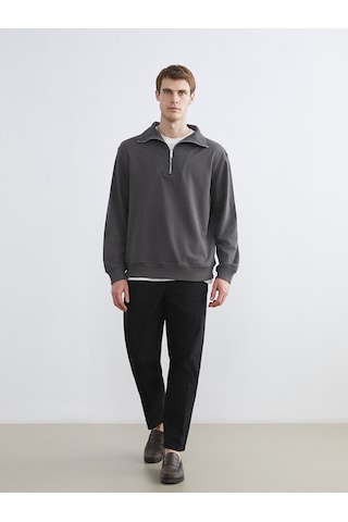 Lcw Vision Antrasit Fermuarlı Dik Yaka Erkek Sweatshirt