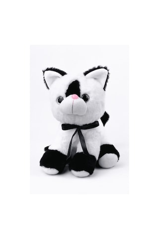Peluş Oyuncak Oturan Kedi Çift Renkli 30 Cm Siyah - Beyaz
