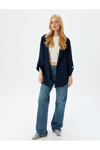 Koton Bol Kalıp 3/4 Kol Düşük Omuz Krep Kruvaze Blazer Ceket Lacivert 5wak50059ew Lacivert