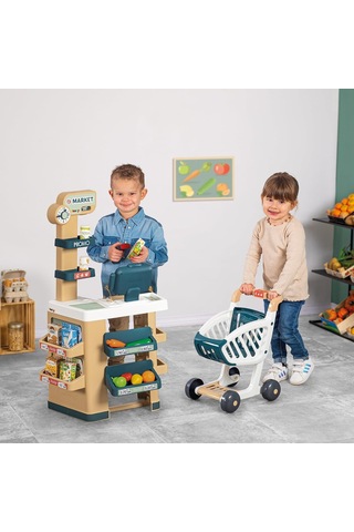 Smoby, 350238, Yazar Kasalı Market, Fonksiyonel, Aksesuarlı, Pilli, Alışveriş Arabalı