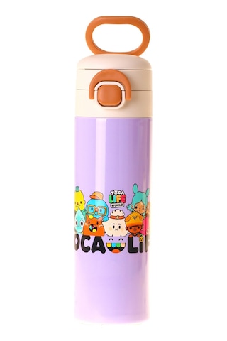 Kaukko Kids 520 Ml Toca Life Baskılı Lila - Turkuaz Kız Çocuk Çelik Termos Matara Çift İçim Kilitli Kapak - L5341