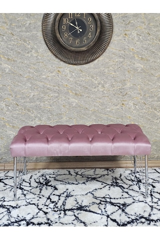 Zafir Krom Tel Ayaklı 90 Cm Puf Bench - Puf - Bench - Kasalı Oturak - Oturak - Yatak Ucu Puf Pembe