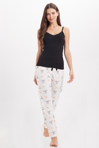 Tudors Kadın Regular Fit Klasik Kesim Viskon Beli Lastikli Fiyonk Detaylı Baskılı Beyaz Pijama Altı-51007