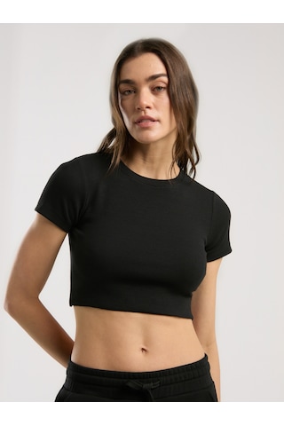 Everlast Ever Relaxed Rib Siyah Kadın Crop Tişört Siyah