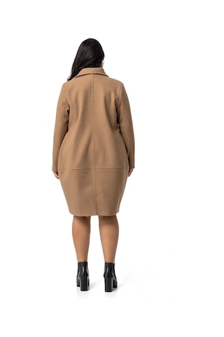 Büyük Beden Torba Cepli Tek Düğmeli Astarlı Vizon Kaşe Kaban-vizon Vizon