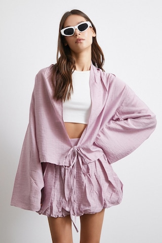 Geniş Kol Önden Bağlamalı Bluz Lila LILA