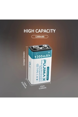 Xuweiwei Pujımax 8 Adet 9v Lityum Batarya Type C Şarj Kapasiteli Şarj Edilebilir Polimer Pil Elektronik Cihazlar İçin Taşınabilir Power Bank Alt N