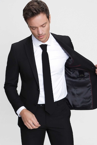Morven Erkek Basic Düz Slim Fit 3lü Takım Elbise Slim Fit - 542408291 - Siyah