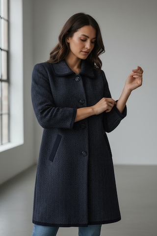 Kadın Önü Düğmeli Cepli Yakalı Kalın Triko Hırka Lacivert