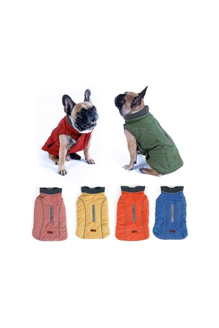 Vkemall Köpekler İçin Kışlık Kalın Isı Tutucu Kordonlu Vintage Desenli Polyester Ceket M Büyüklük Mavi