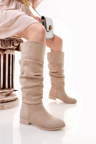 Winda Bej Süet Körüklü Çizme Bej