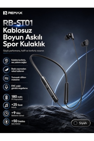 Remax RB-ST01 Bluetooth 6.0 Boyun Bantlı Kulak İçi Spor Kulaklık