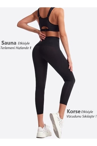 Mistirik Sauna-tayt Model Yağ Yakan  Iki Beden Incelten Yüksek Bel Agraflı Sauna Termal Tayt SiYAH